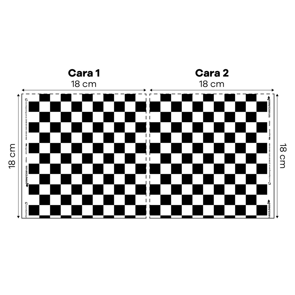 3001 BOLSILLO BLANCO IMPRESION CUADROS NEGROS 18X18 PAQ.100 - Paq100